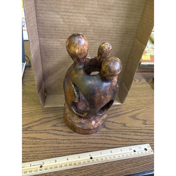 Cool Carving Family with 3 Heads / Community Earth Wind Fire Teardrops Tribal ? - Picture 1 of 11